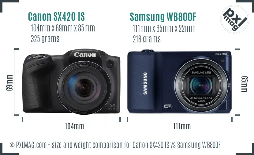 Canon SX420 IS vs Samsung WB800F size comparison