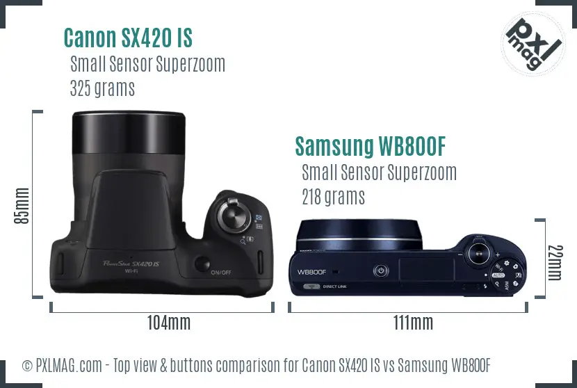 Canon SX420 IS vs Samsung WB800F top view buttons comparison