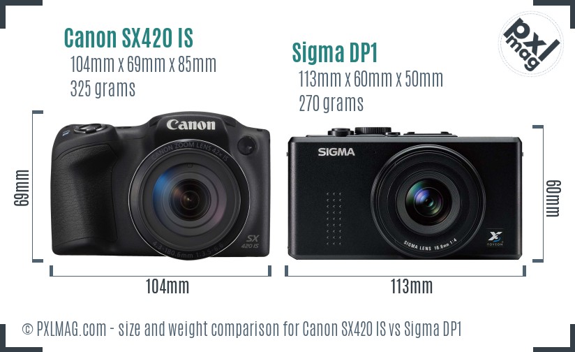 Canon SX420 IS vs Sigma DP1 size comparison Canon SX420 IS vs Sigma DP1 size comparison
