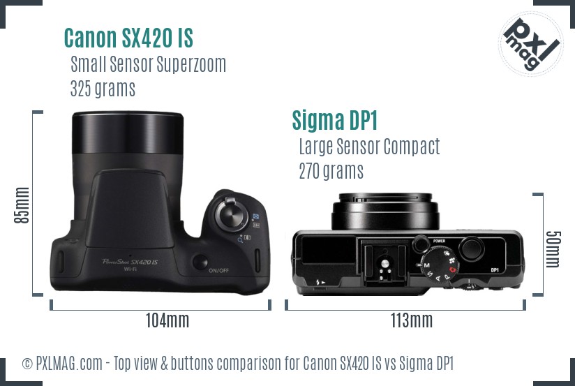 Canon SX420 IS vs Sigma DP1 top view buttons comparison