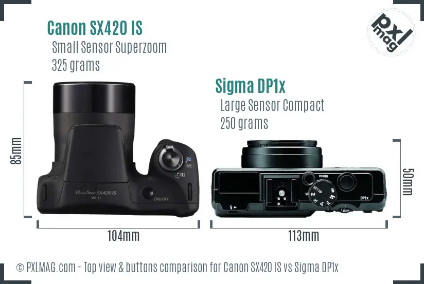 Canon SX420 IS vs Sigma DP1x top view buttons comparison