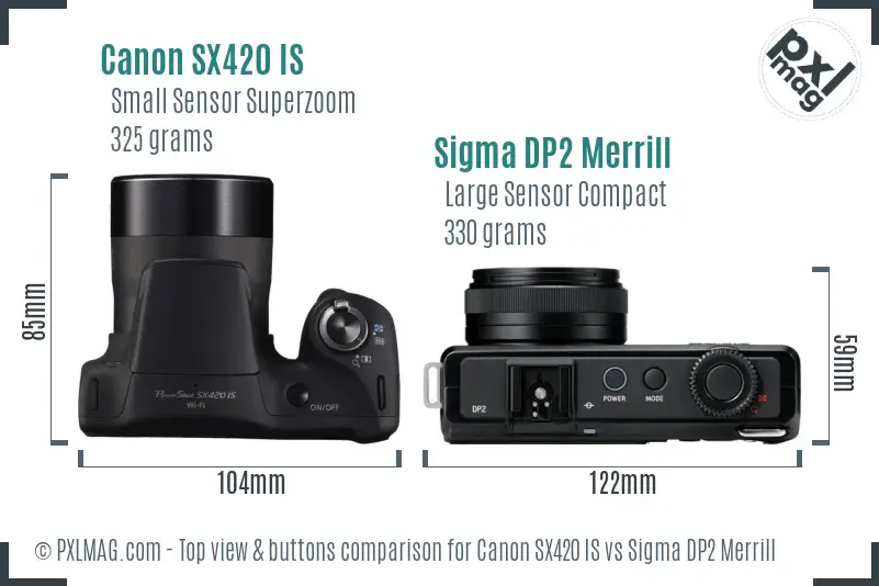 Canon SX420 IS vs Sigma DP2 Merrill top view buttons comparison