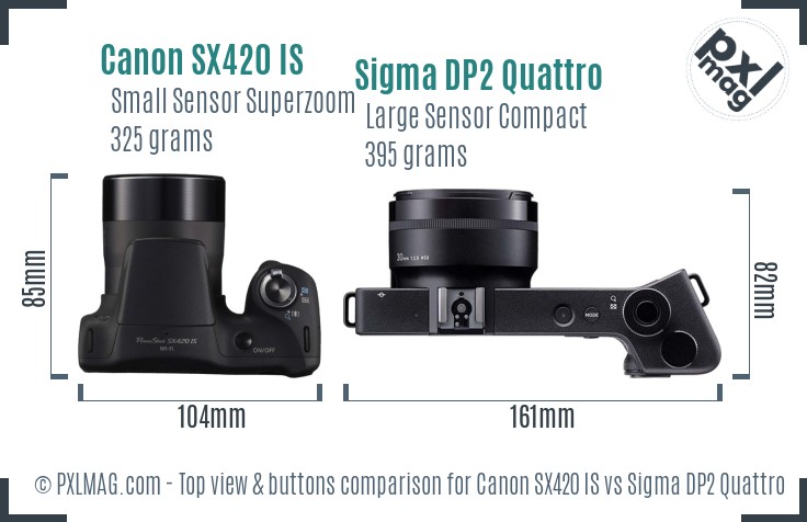 Canon SX420 IS vs Sigma DP2 Quattro top view buttons comparison