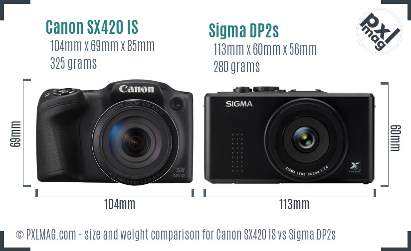 Canon SX420 IS vs Sigma DP2s size comparison