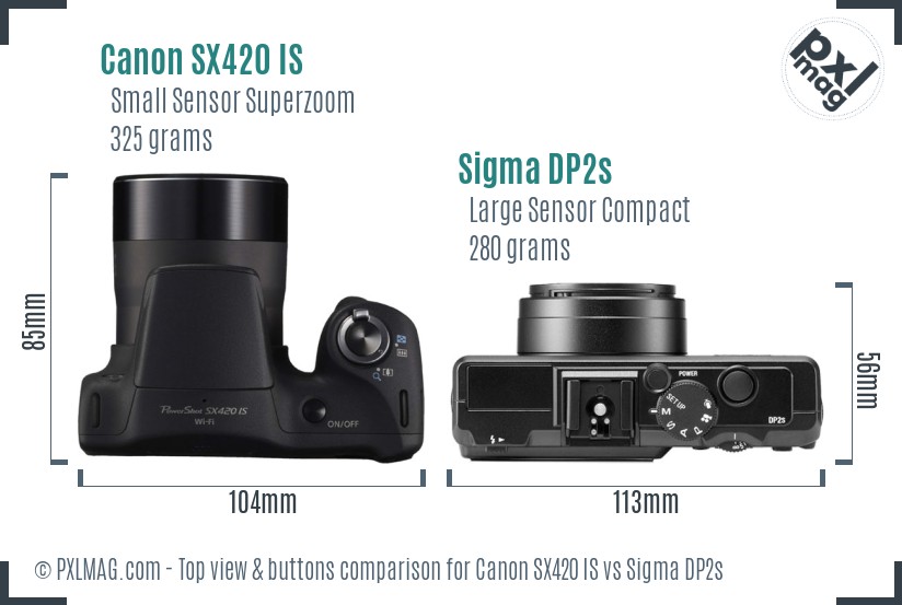 Canon SX420 IS vs Sigma DP2s top view buttons comparison