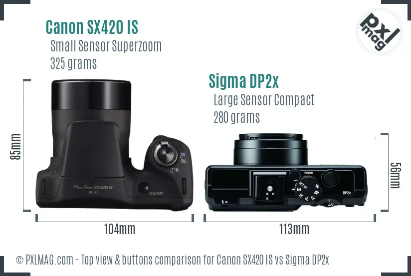 Canon SX420 IS vs Sigma DP2x top view buttons comparison