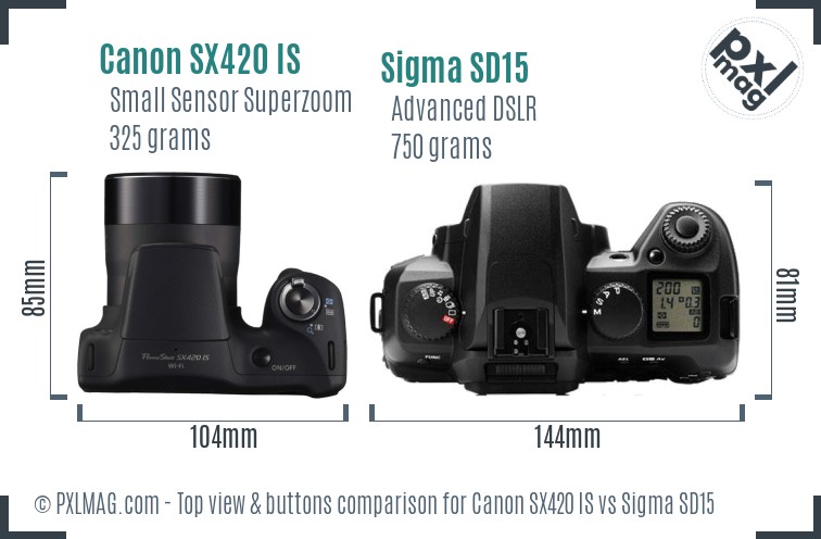 Canon SX420 IS vs Sigma SD15 top view buttons comparison