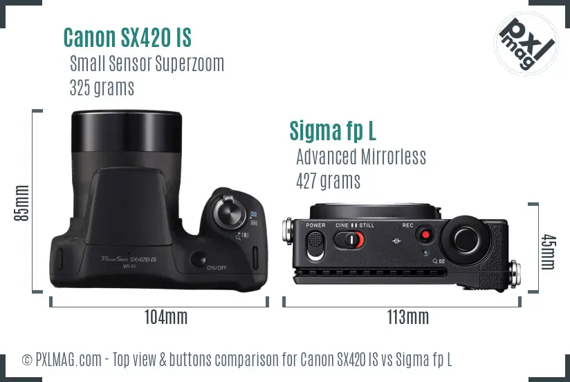 Canon SX420 IS vs Sigma fp L top view buttons comparison Canon SX420 IS vs Sigma fp L top view buttons comparison