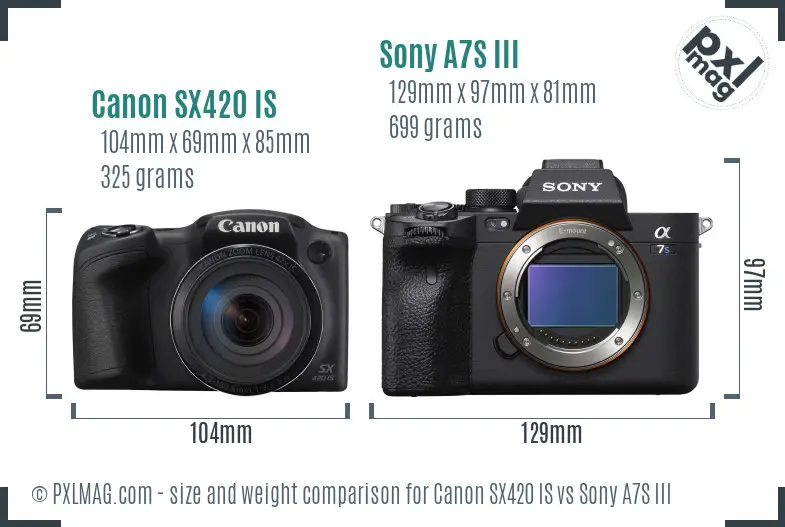 Canon SX420 IS vs Sony A7S III size comparison