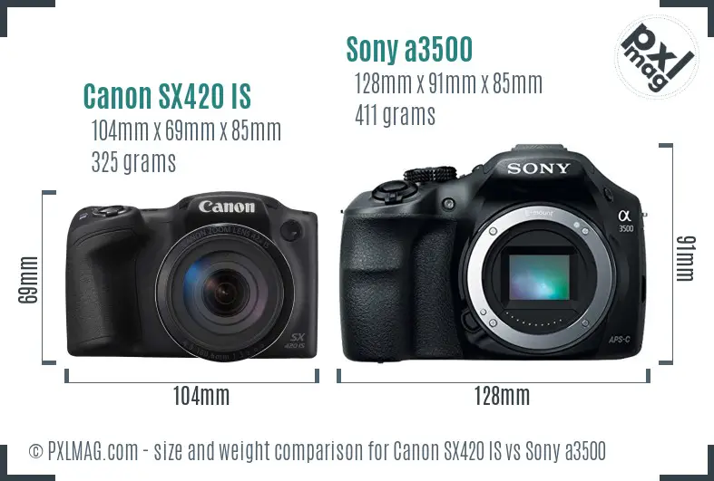 Canon SX420 IS vs Sony a3500 size comparison