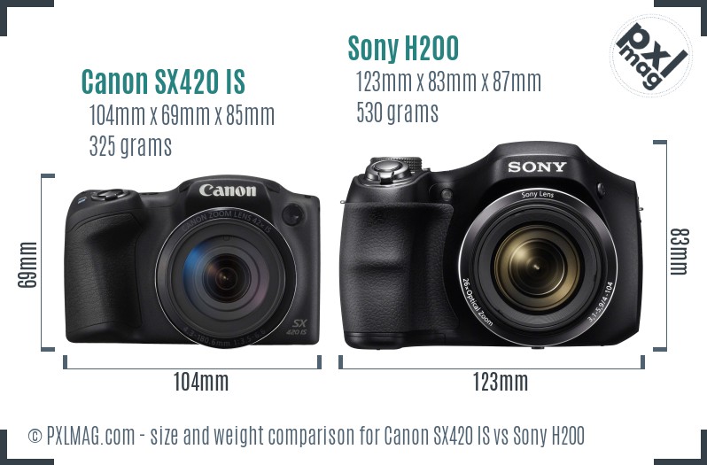Canon SX420 IS vs Sony H200 size comparison