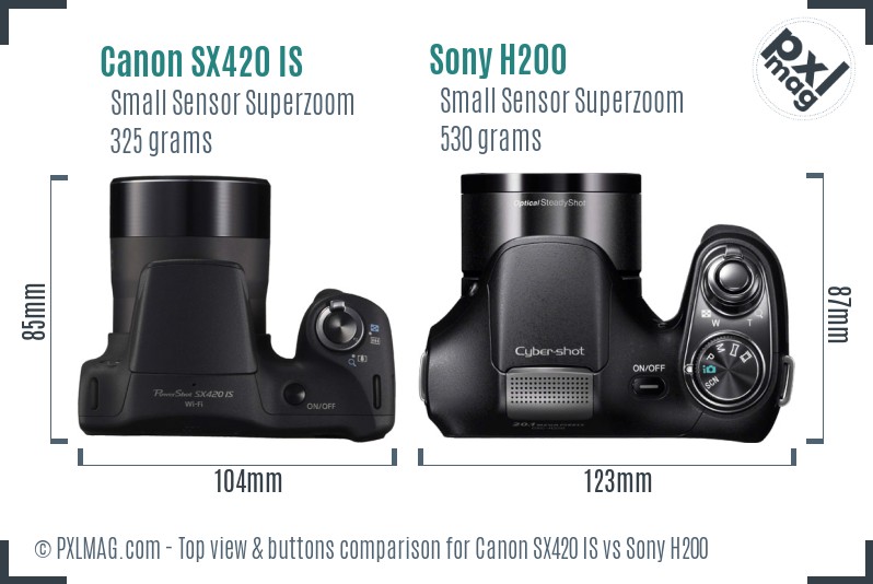 Canon SX420 IS vs Sony H200 top view buttons comparison