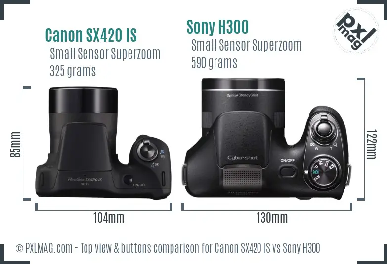 Canon SX420 IS vs Sony H300 top view buttons comparison