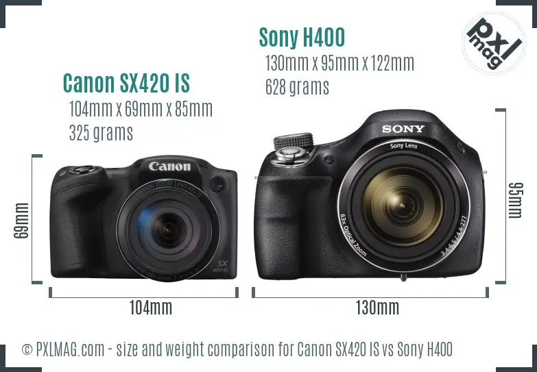 Canon SX420 IS vs Sony H400 size comparison