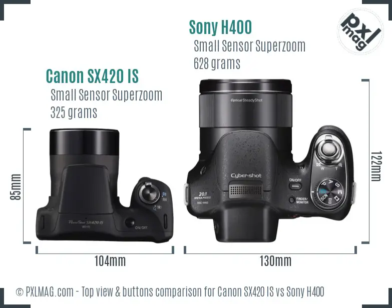 Canon SX420 IS vs Sony H400 top view buttons comparison