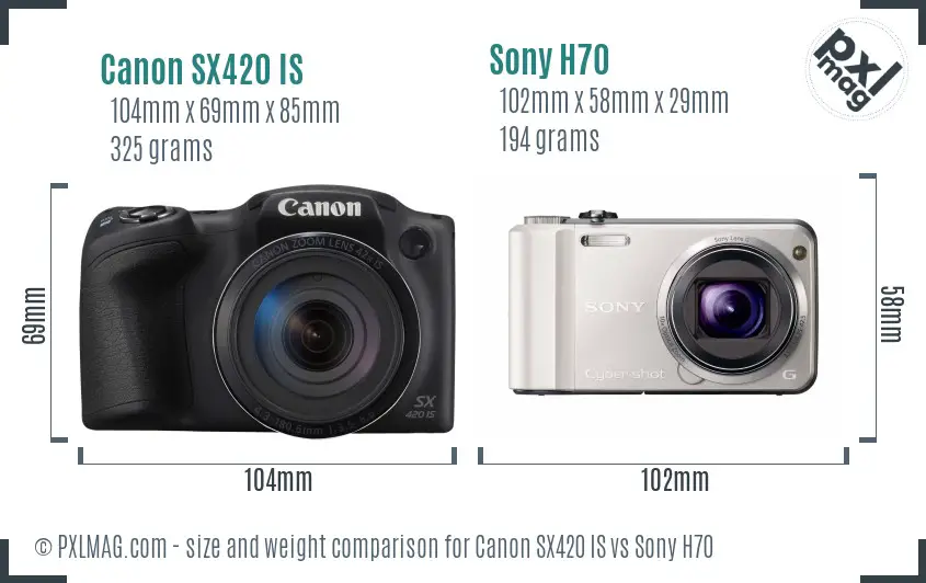 Canon SX420 IS vs Sony H70 size comparison