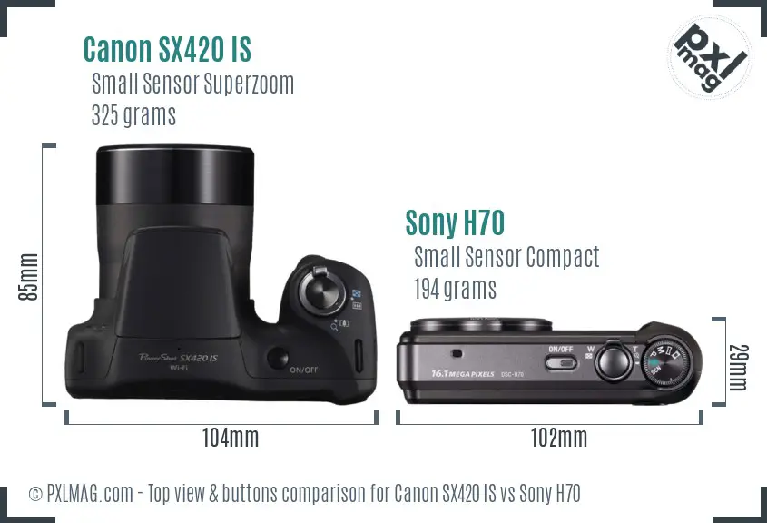 Canon SX420 IS vs Sony H70 top view buttons comparison