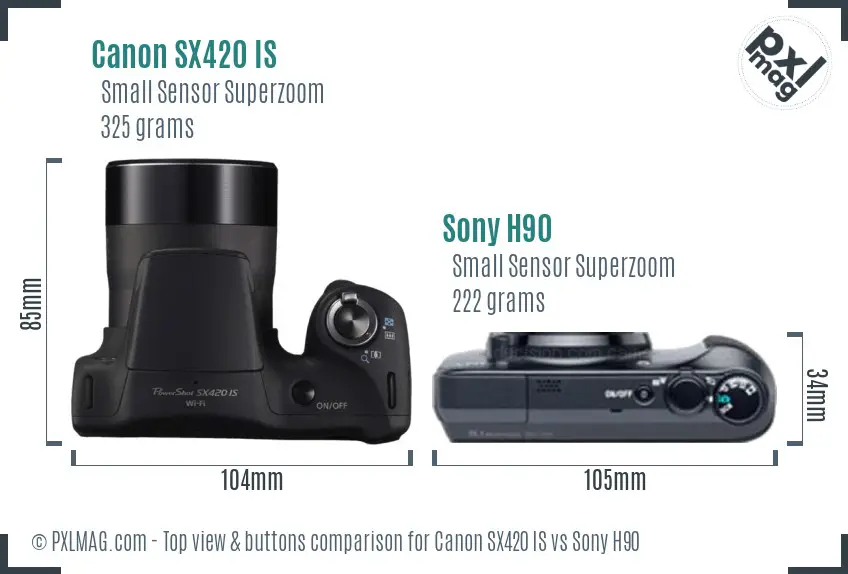 Canon SX420 IS vs Sony H90 top view buttons comparison