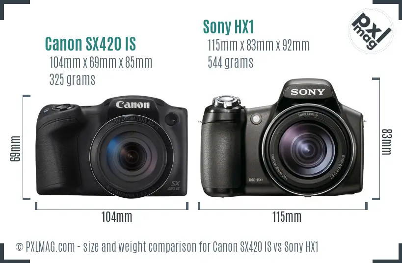 Canon SX420 IS vs Sony HX1 size comparison