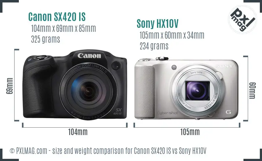 Canon SX420 IS vs Sony HX10V size comparison