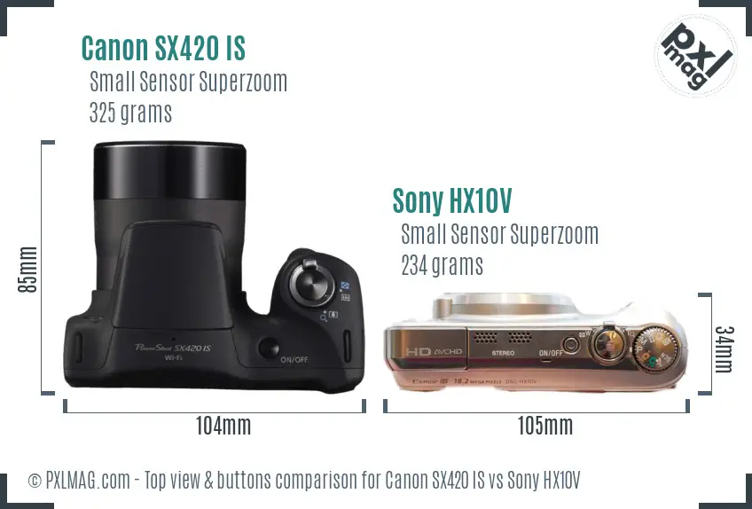 Canon SX420 IS vs Sony HX10V top view buttons comparison