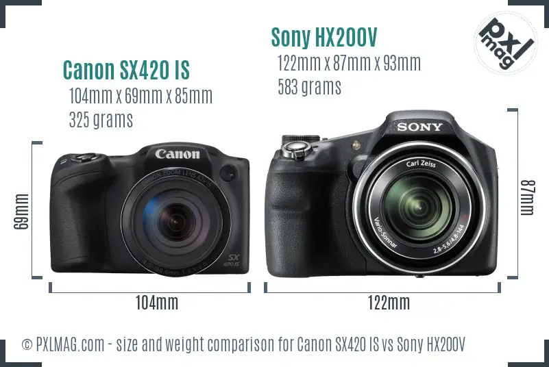 Canon SX420 IS vs Sony HX200V size comparison