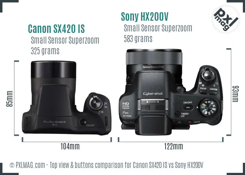 Canon SX420 IS vs Sony HX200V top view buttons comparison