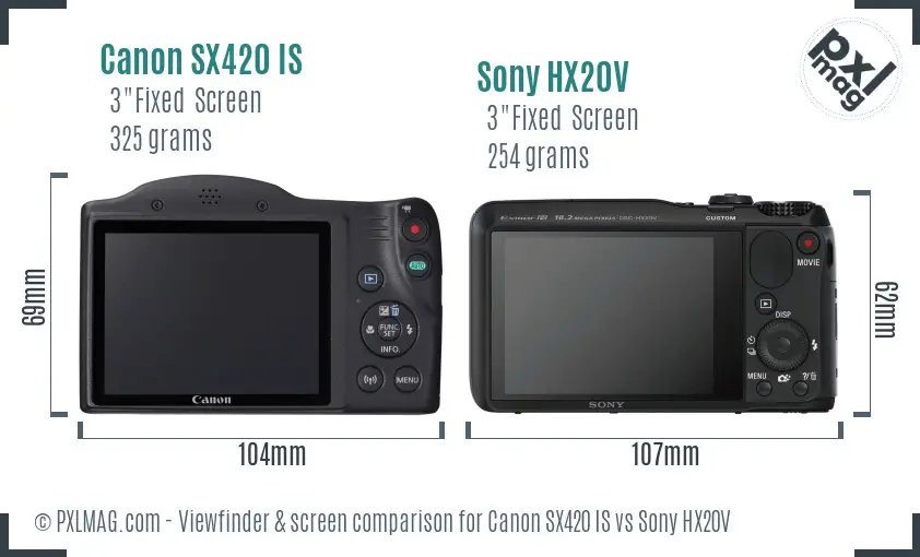 Canon SX420 IS vs Sony HX20V Screen and Viewfinder comparison