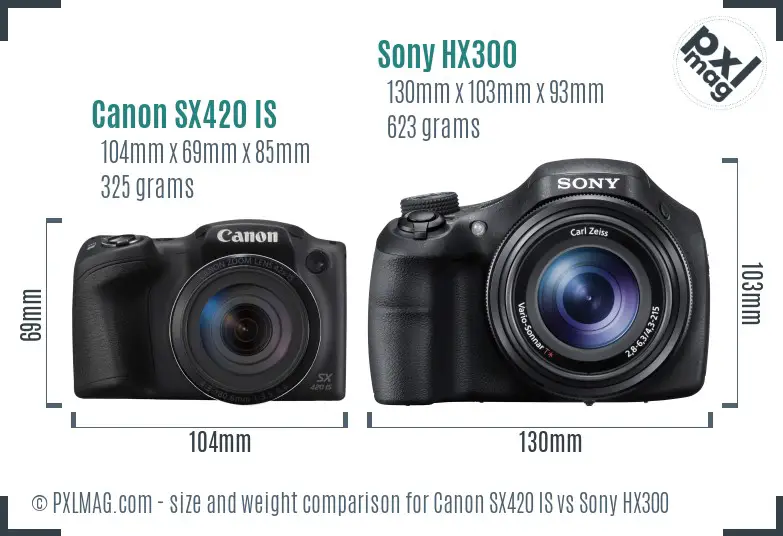 Canon SX420 IS vs Sony HX300 size comparison