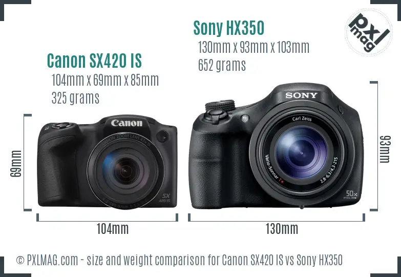 Canon SX420 IS vs Sony HX350 size comparison Canon SX420 IS vs Sony HX350 size comparison