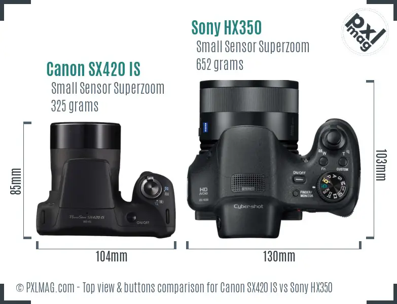Canon SX420 IS vs Sony HX350 top view buttons comparison Canon SX420 IS vs Sony HX350 top view buttons comparison