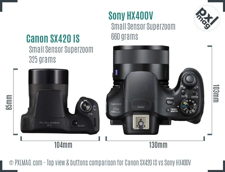 Canon SX420 IS vs Sony HX400V top view buttons comparison