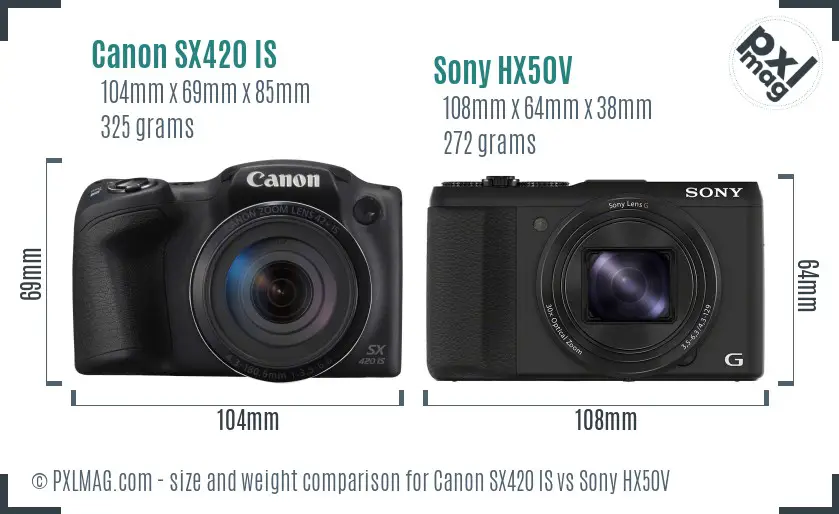 Canon SX420 IS vs Sony HX50V size comparison