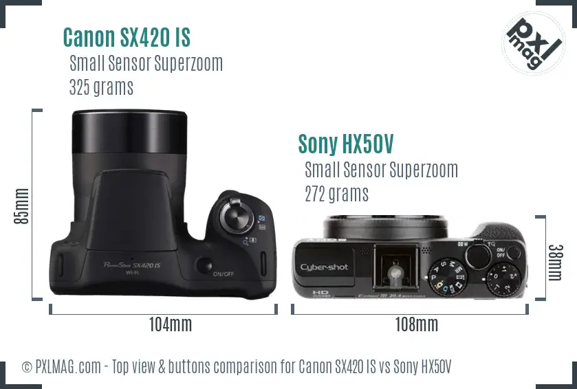Canon SX420 IS vs Sony HX50V top view buttons comparison