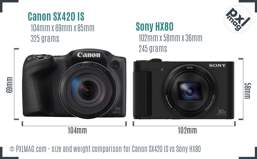 Canon SX420 IS vs Sony HX80 size comparison Canon SX420 IS vs Sony HX80 size comparison