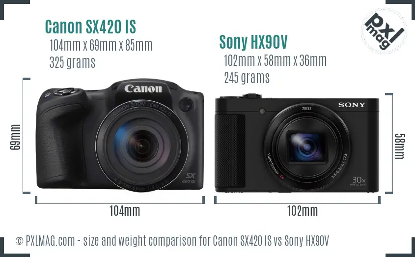Canon SX420 IS vs Sony HX90V size comparison Canon SX420 IS vs Sony HX90V size comparison