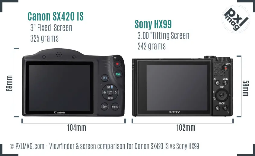 Canon SX420 IS vs Sony HX99 Screen and Viewfinder comparison