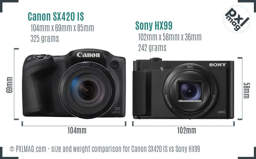 Canon SX420 IS vs Sony HX99 size comparison