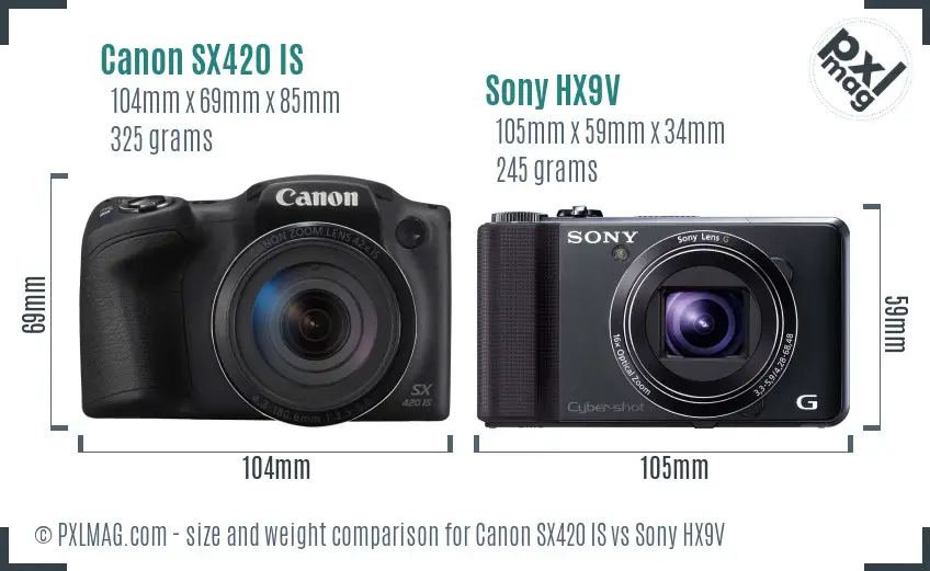 Canon SX420 IS vs Sony HX9V size comparison