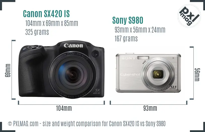 Canon SX420 IS vs Sony S980 size comparison