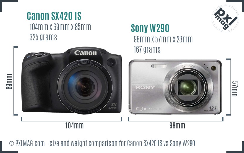 Canon SX420 IS vs Sony W290 size comparison