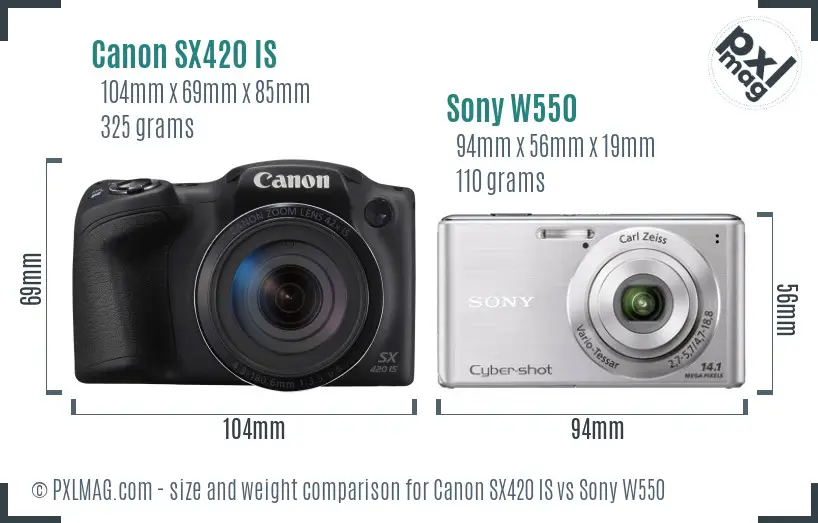 Canon SX420 IS vs Sony W550 size comparison Canon SX420 IS vs Sony W550 size comparison