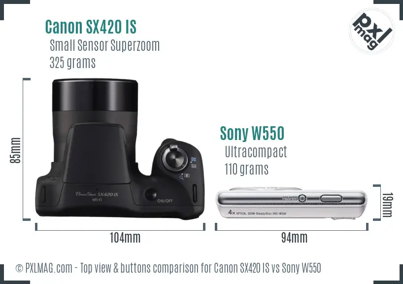 Canon SX420 IS vs Sony W550 top view buttons comparison Canon SX420 IS vs Sony W550 top view buttons comparison