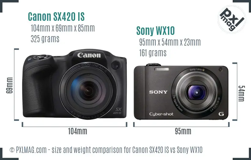 Canon SX420 IS vs Sony WX10 size comparison