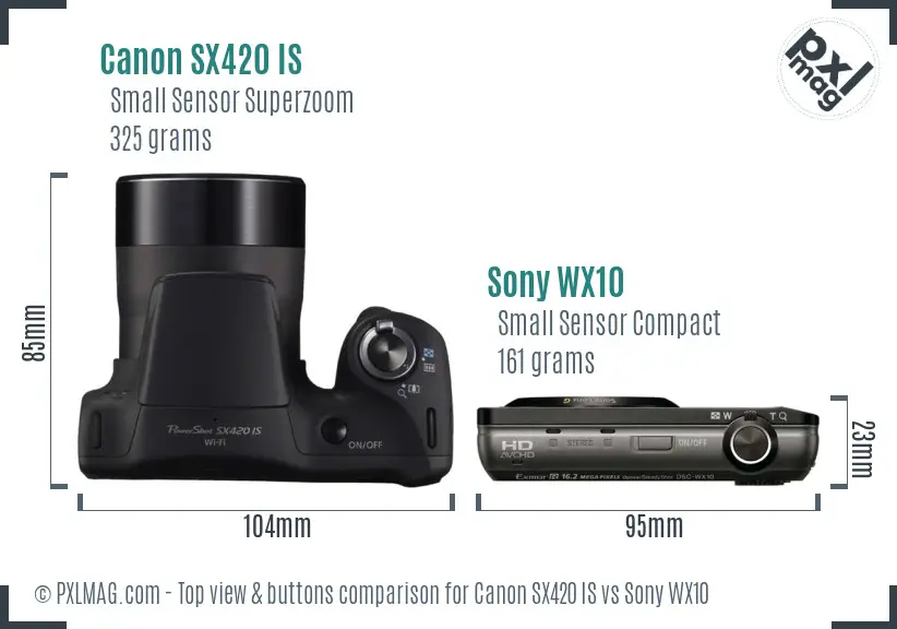 Canon SX420 IS vs Sony WX10 top view buttons comparison