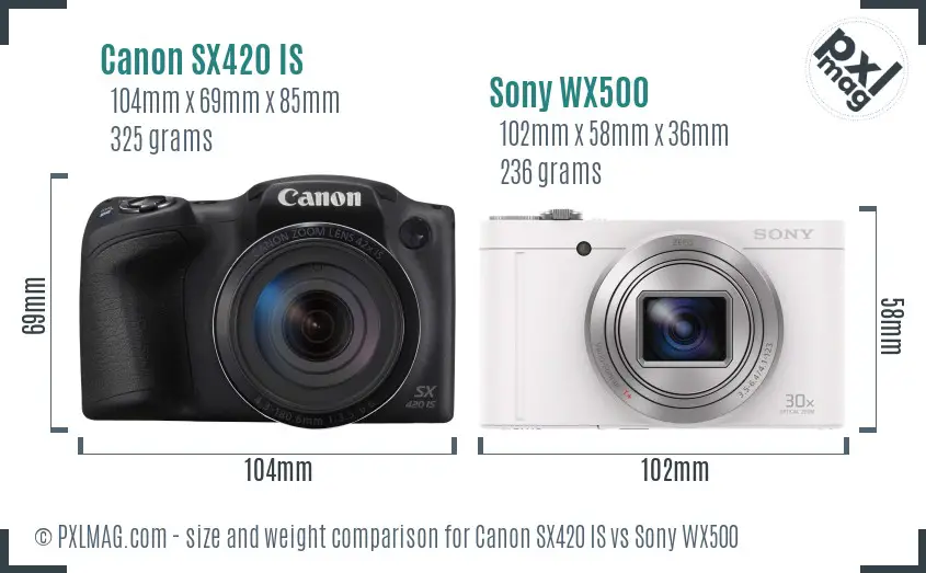 Canon SX420 IS vs Sony WX500 size comparison Canon SX420 IS vs Sony WX500 size comparison