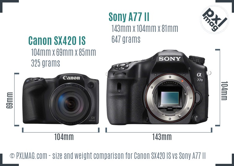 Canon SX420 IS vs Sony A77 II size comparison