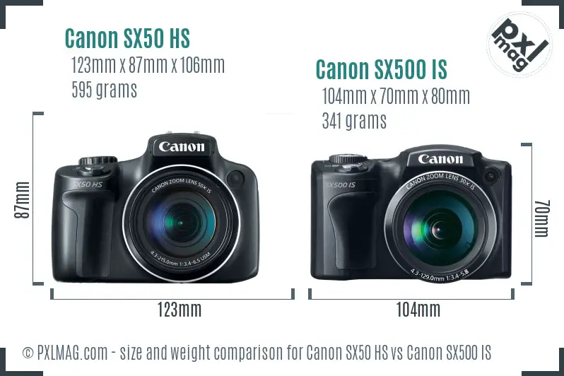 Canon SX50 HS vs Canon SX500 IS size comparison