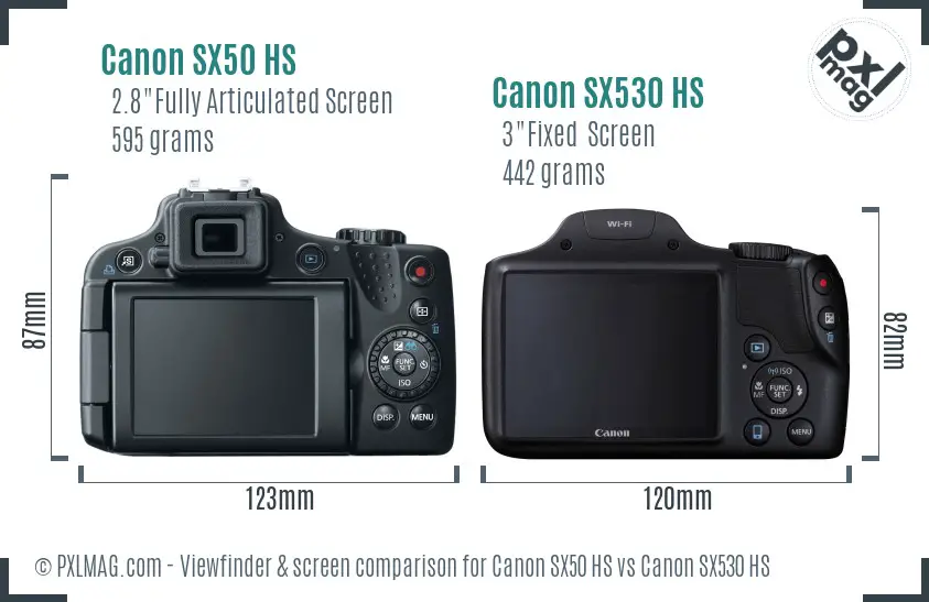 Canon SX50 HS vs Canon SX530 HS Screen and Viewfinder comparison