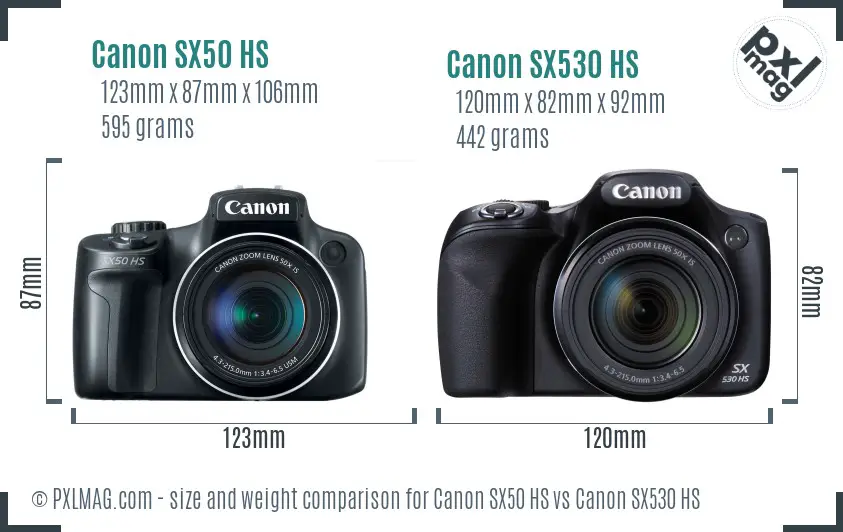 Canon SX50 HS vs Canon SX530 HS size comparison
